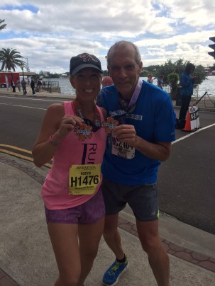 Hanging with Bart Yasso at the finish line of the Bermuda Half Marathon