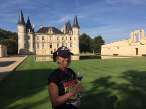 Enjoying some wine while running the Marathon du Medoc, Bordeaux, France.